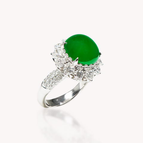 Vivid Green Jadeite (Type A )Deluxe Diamond Ring