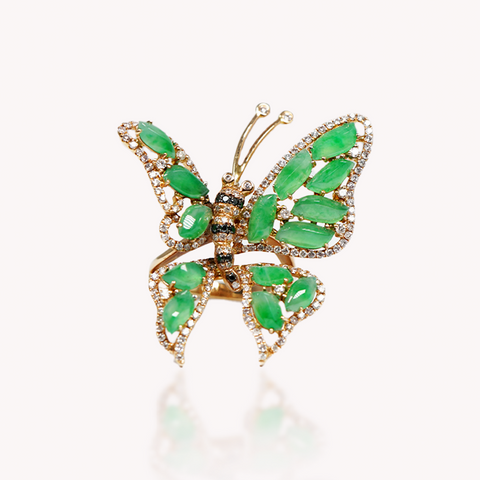 Green Jade Butterfly Ring