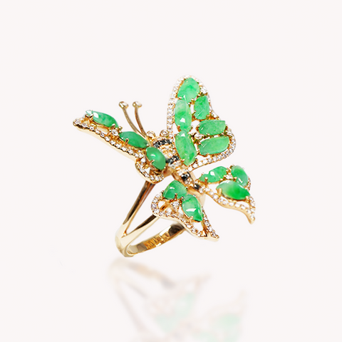 Green Jade Butterfly Ring