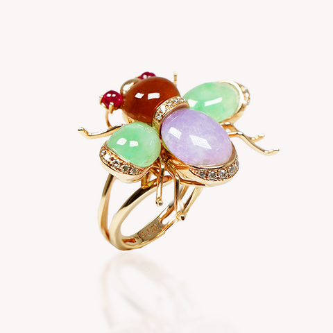 Multicoloured Jade Bee Ring