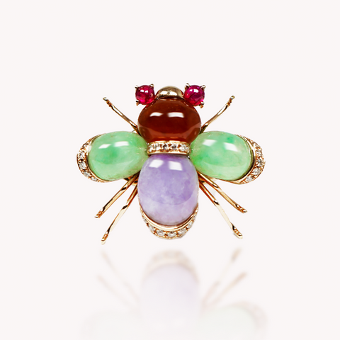Multicoloured Jade Bee Ring