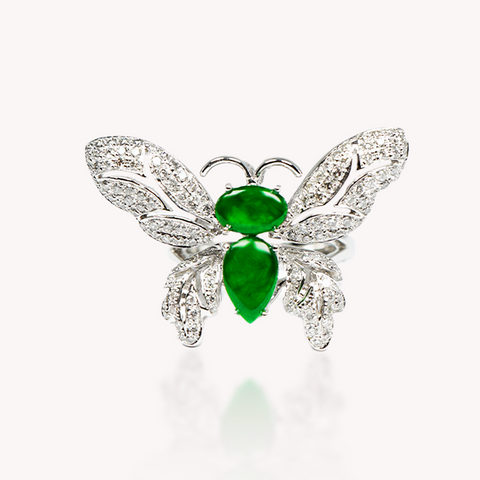 Green Jade Butterfly Ring