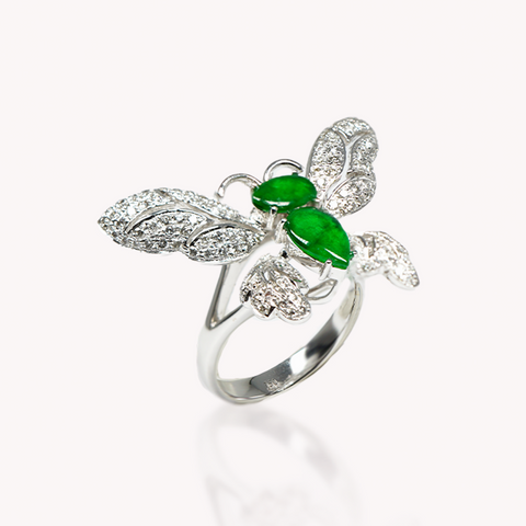 Green Jade Butterfly Ring
