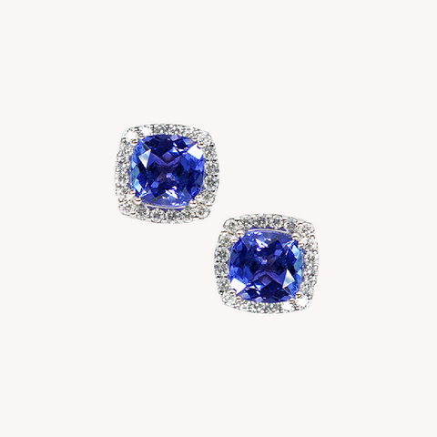 Tanzanite Cushion Stud Earrings