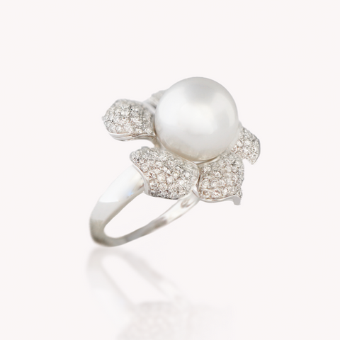 Pearl Diamond Floral Ring
