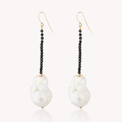 Black Spinel Baroque Pearl Earrings