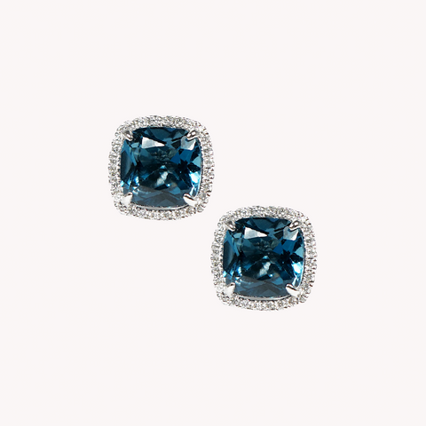 Classic Cushion London blue Topaz Earrings