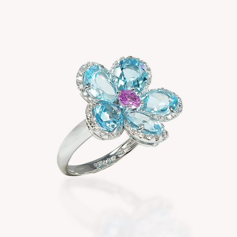 Blue Topaz Floral Ring