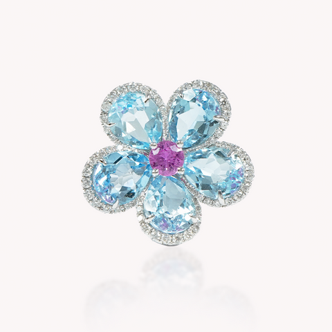 Blue Topaz Floral Ring