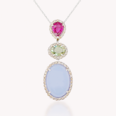 Oval-shape chalcedony rubellite Green sapphire Pendant