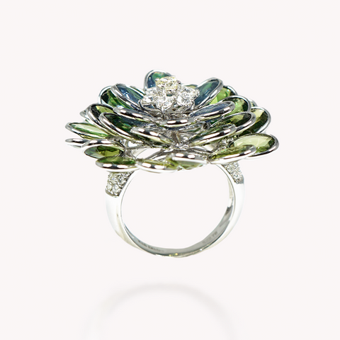 Blue & Green Sapphire Floral Ring