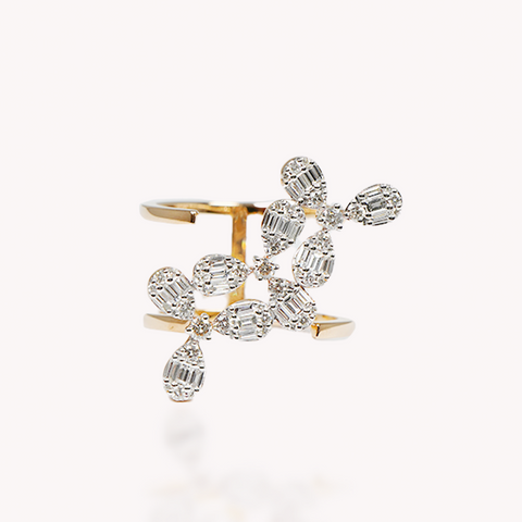 Baguette Diamond Flower Ring