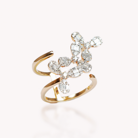 Baguette Diamond Flower Ring
