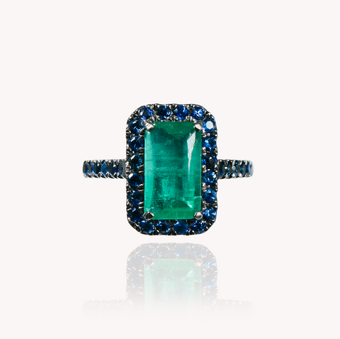 Emerald Ring with Blue Sapphires