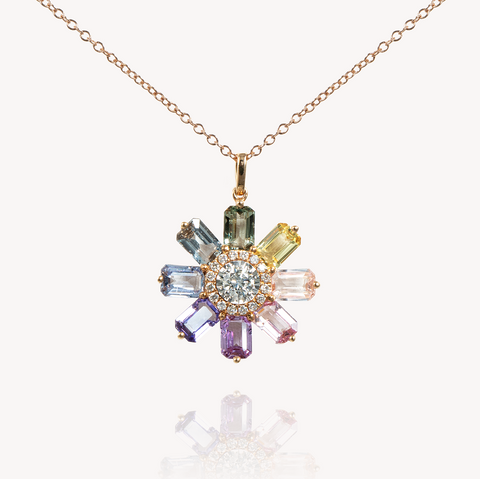 Multi-coloured Sapphire Flower Pendant