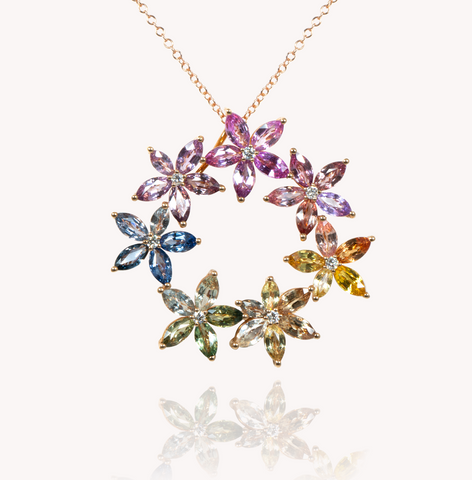 Multi-Colour Sapphire Flower Pendant
