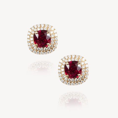Ruby Diamond Cushion Studs