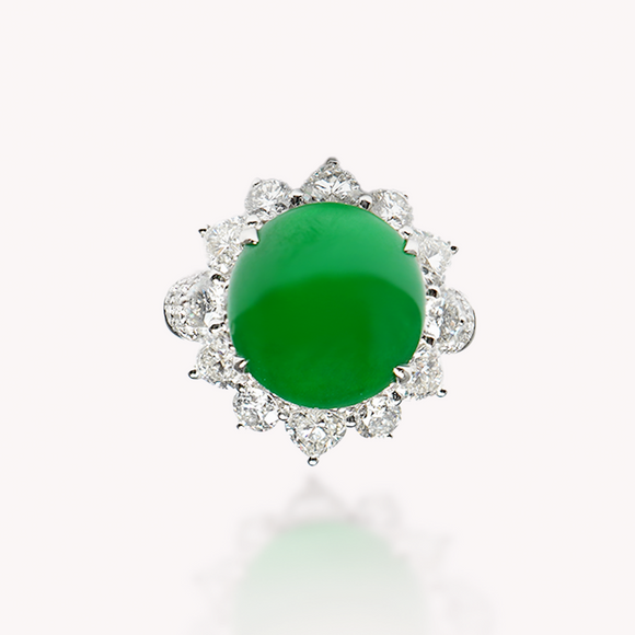 Vivid Green Jadeite (Type A )Deluxe Diamond Ring