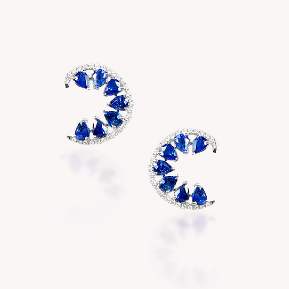 Blue Sapphire Crescent Earrings
