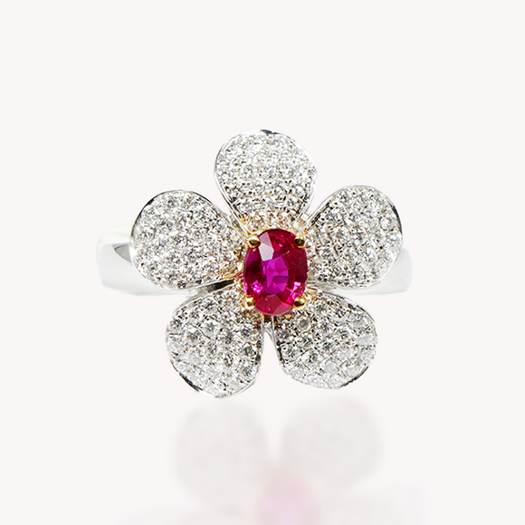 Ruby Diamond Floral Ring