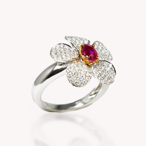 Ruby Diamond Floral Ring