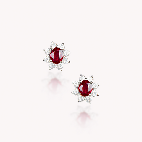 Ruby Stud Earrings with Diamonds