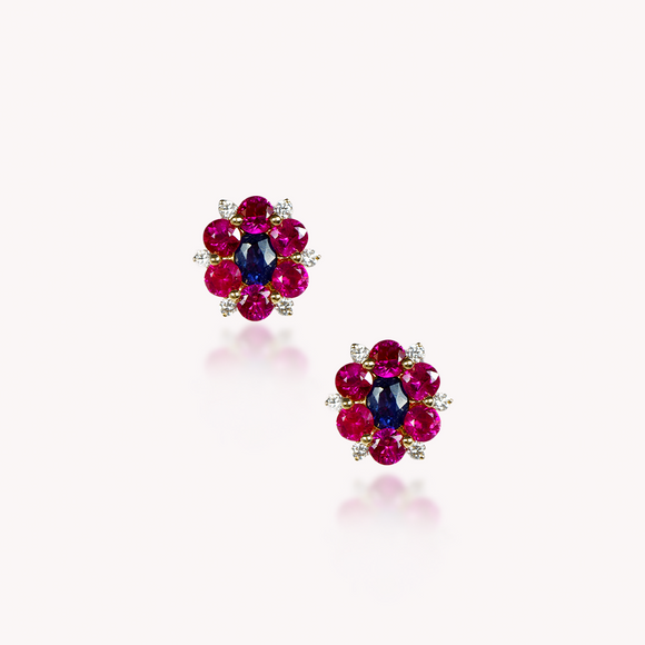 Ruby Studs with Blue Sapphires