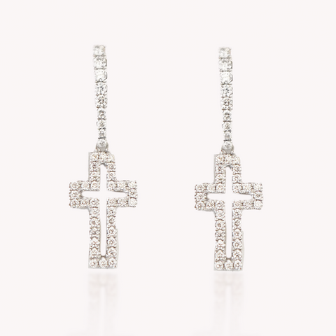 Diamond Cross Drop Earrings