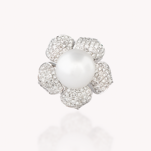 Pearl Diamond Floral Ring