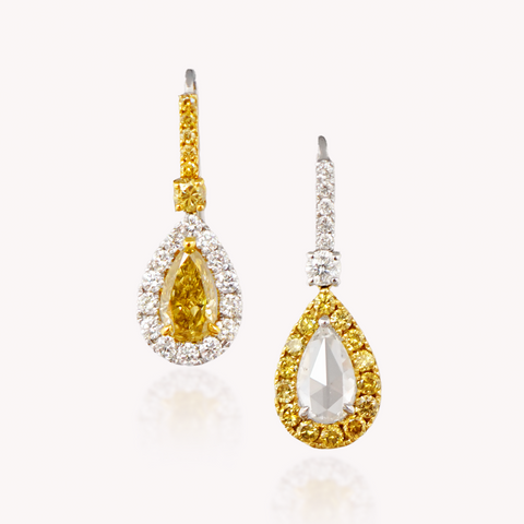 Yellow/White Diamond Drop Earrings