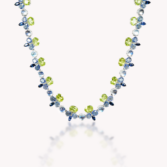 Blue Sapphire Moonstone Peridot Necklace