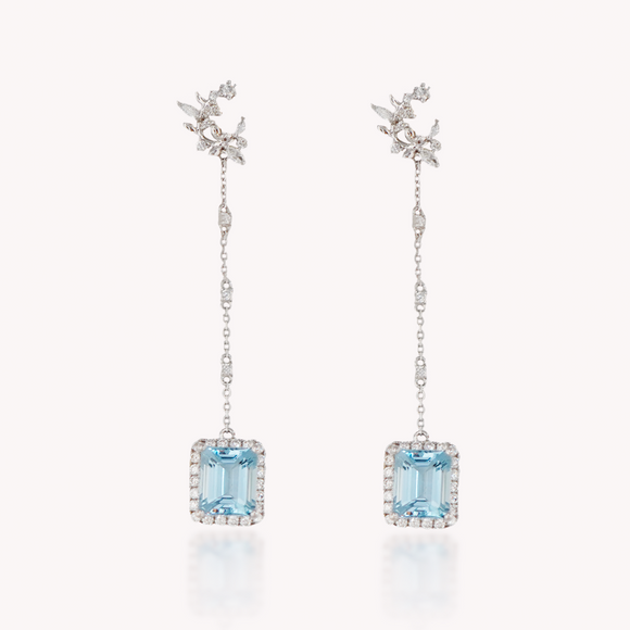 Aquamarine Drop Diamond Earrings