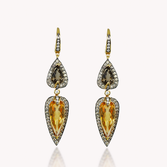 Smoky Quartz Citrine Earrings