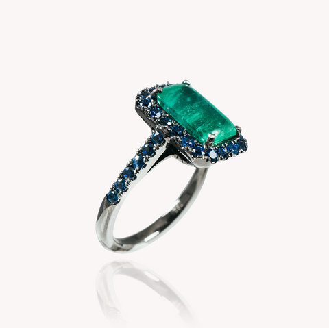 Emerald Ring with Blue Sapphires