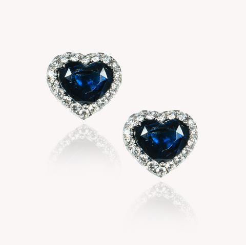 Blue Sapphire Heart Stud Earrings