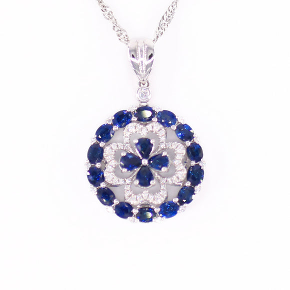 Blue sapphire diamond pendant