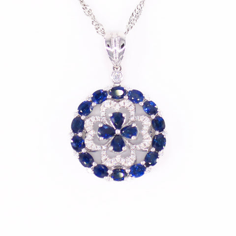 Blue sapphire diamond pendant